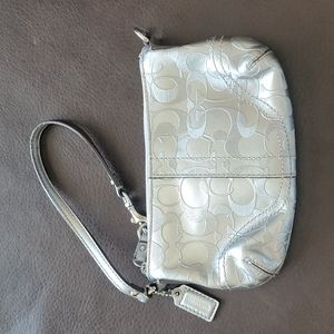 Authentic Coach Silver Leather Wristlet